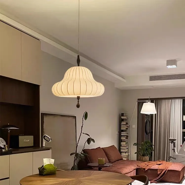 

Japanese Wabi-Sabi & French Cream Pendant - Silk-Effect Designer Chandelier for Dining Room, Hospitality & Home Decor