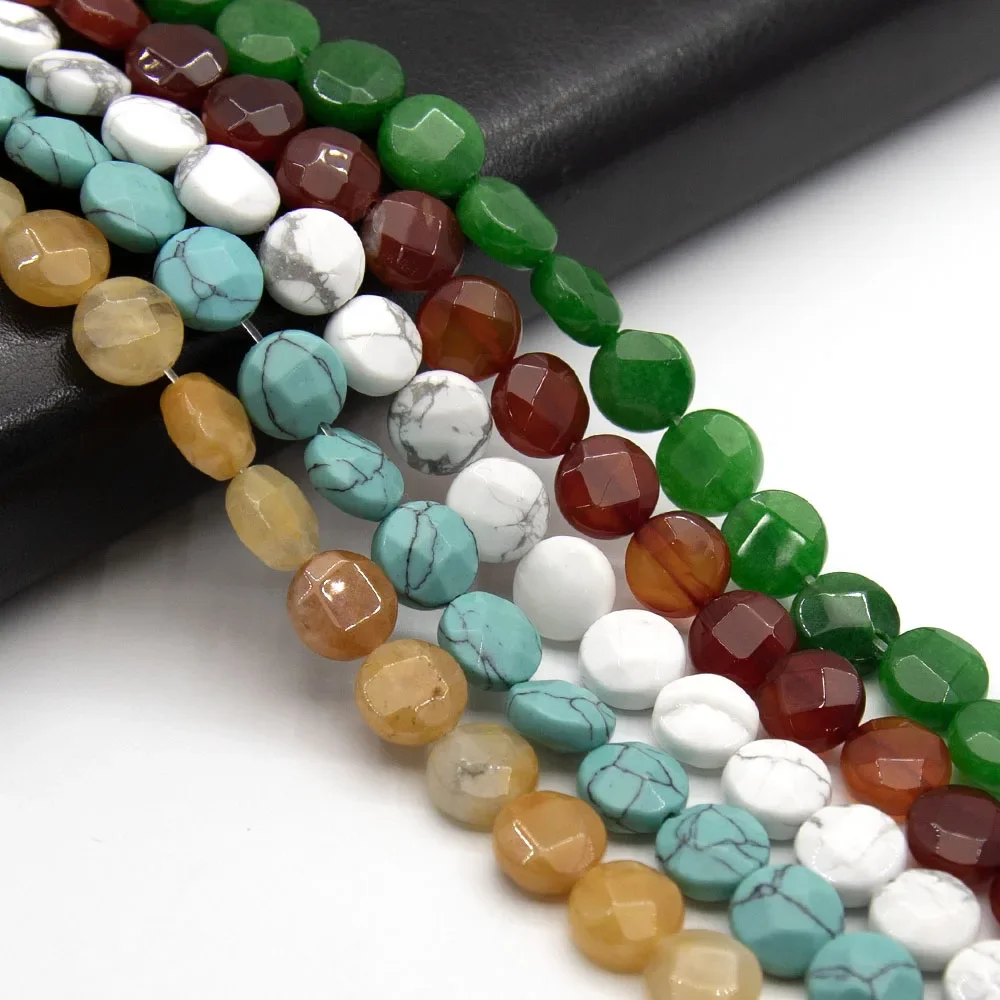 10x10mm Faceted Flat Round Gemstone Beads Crystal Agate Beads for Jewelry Making Women's Necklace Earrings Bracelet Accessories