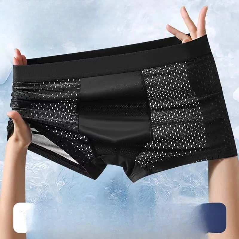 Men's Underwears Summer Pants, Panties, Ice Silk Mesh Mid-waist Antibacterial Boxers, Breathable Mesh, Thin Four-corner Bottoms