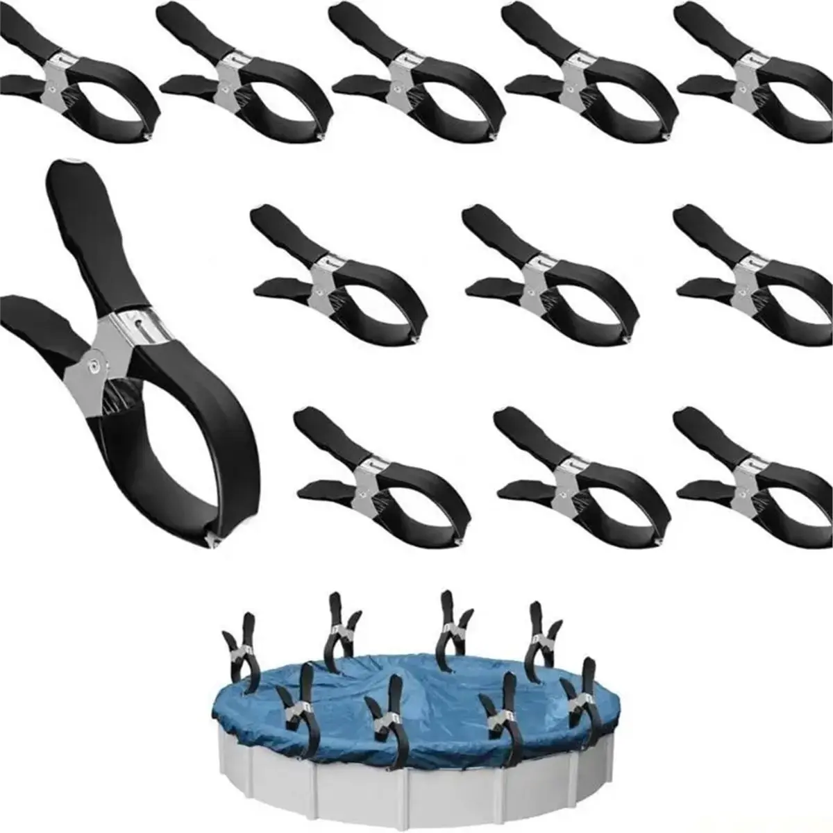 12PCS M5TC Stainless Steel Wind-Resistant Clip for Pool Cover - Secure Hold in Gusty Weather Black