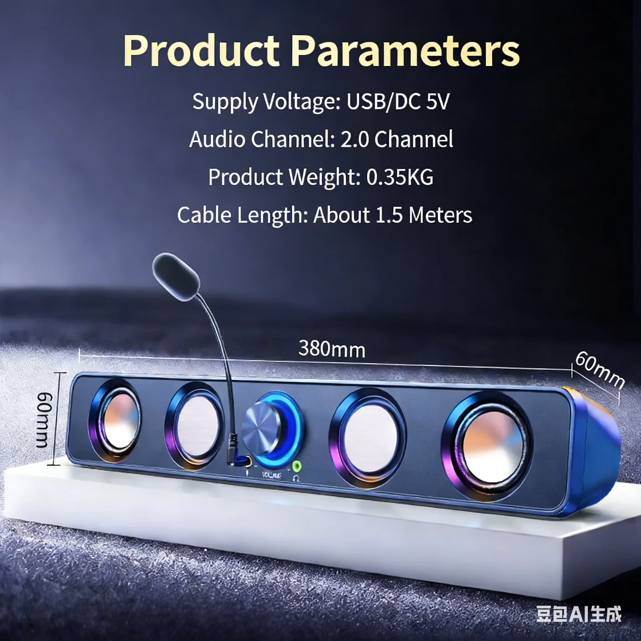 

Игровая звуковая панель для ПК с микрофоном с шумоподавлением, 2.0-канальный стереозвук, компьютерные Bluetooth-колонки с регулятором громкости, USB, Plug and Play