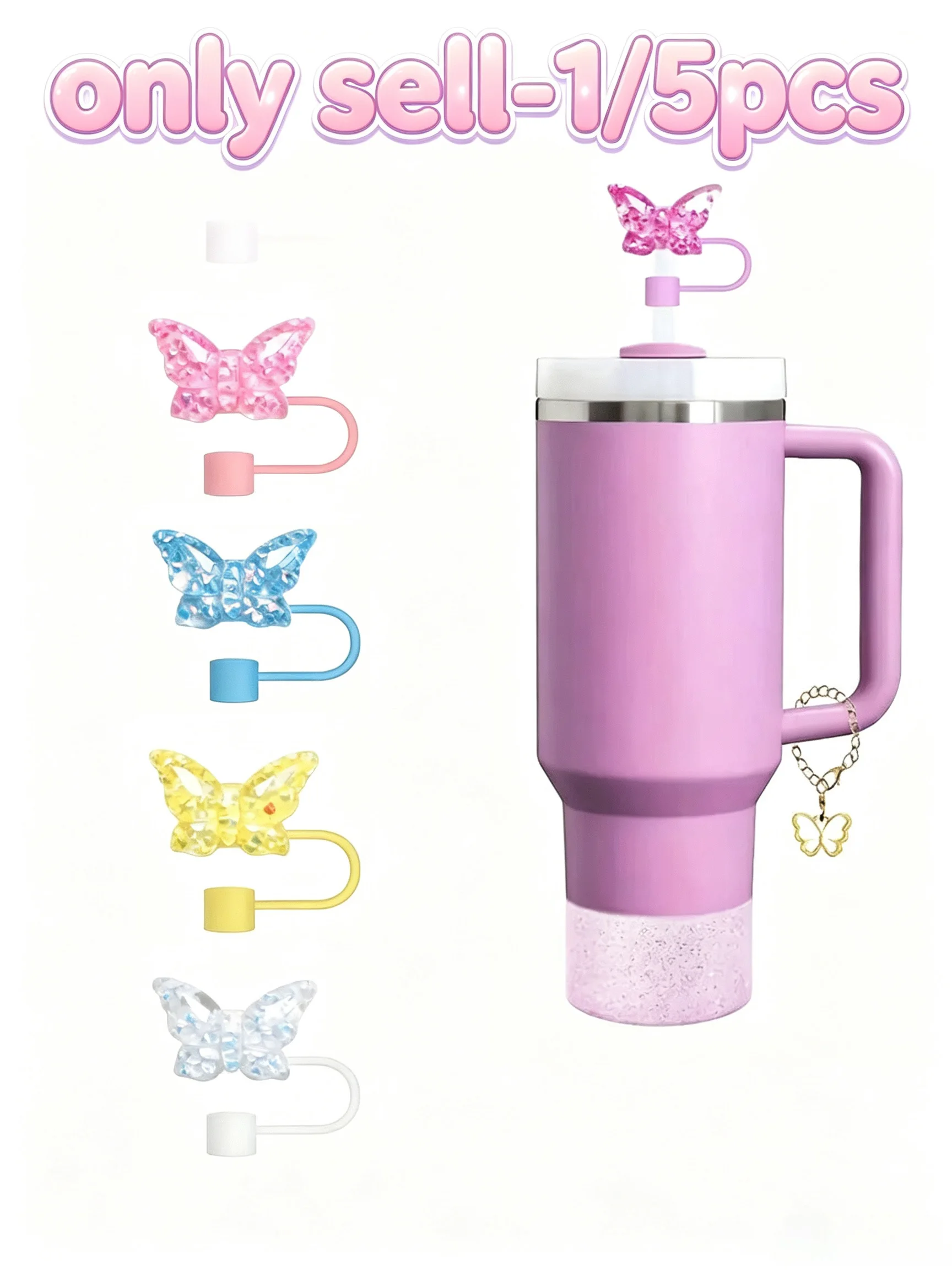 1/5 Pack Butterfly Straw Covers Reusable Silicone Decorative Dustproof 10mm for Party Favor Bags Friend Gatherings Cup Decor Acc