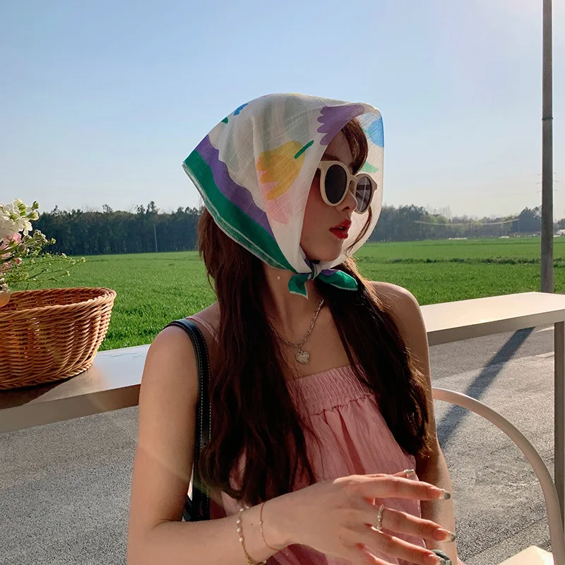 القطن الكتان الشمس التظليل حماية الحجاب أوشحة مربعة الأوشحة الحريرية الفرنسية المرأة القمصان والأوشحة إكسسوارات الشعر هدايا