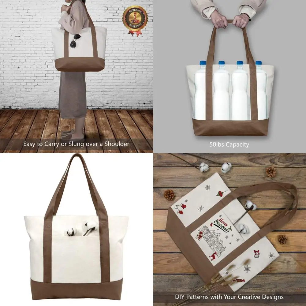 

Набор из 6 холщовых сумок-тоутов с внешним карманом, многоразовые сумки для продуктов, с верхней застежкой-молнией, для повседневных нужд (коричневый/натуральный)