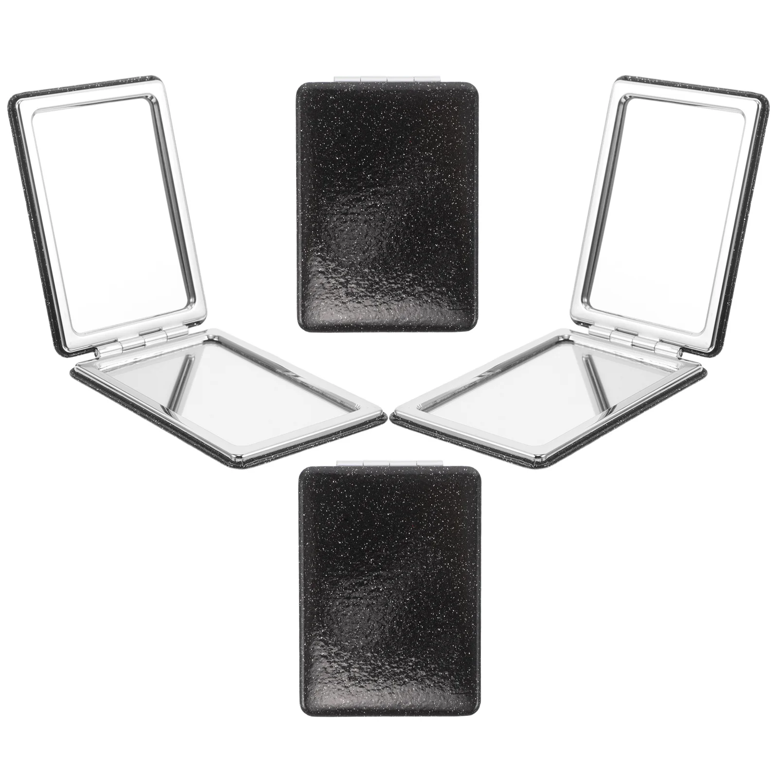4Pcs Folding Black PU Compact Travel Mirror Double Sided Magnifying Pocket Mirror for Purse Compact Pocket Mirrors