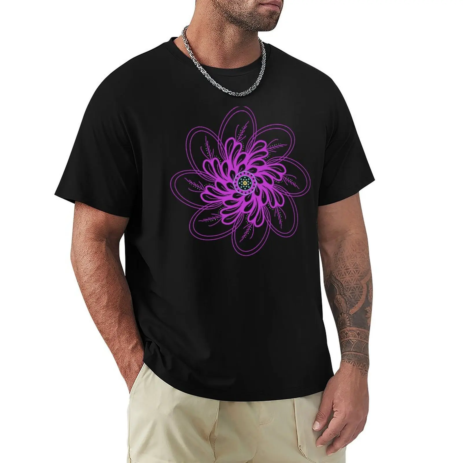 

Meditative Cosmic Bloom - hand drawn T-Shirt customizeds funny shirt cotton mens tall t shirts