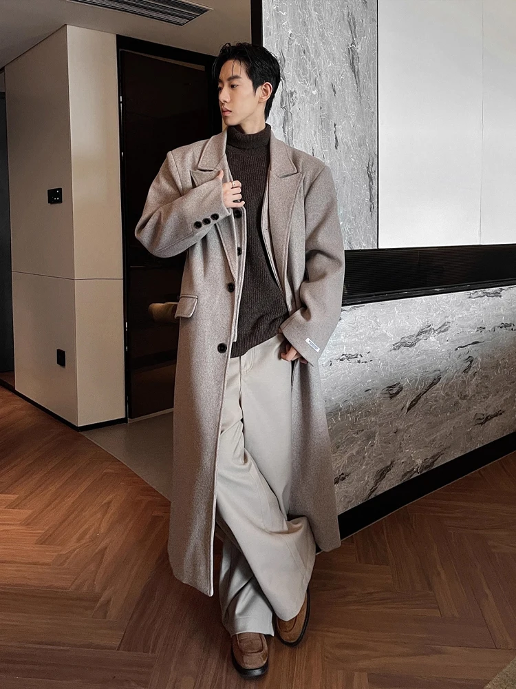 

Мужское шерстяное пальто выше колена цвета хаки Briti Sle средней длины, осень-зима, теплое, модная верхняя одежда, пальто