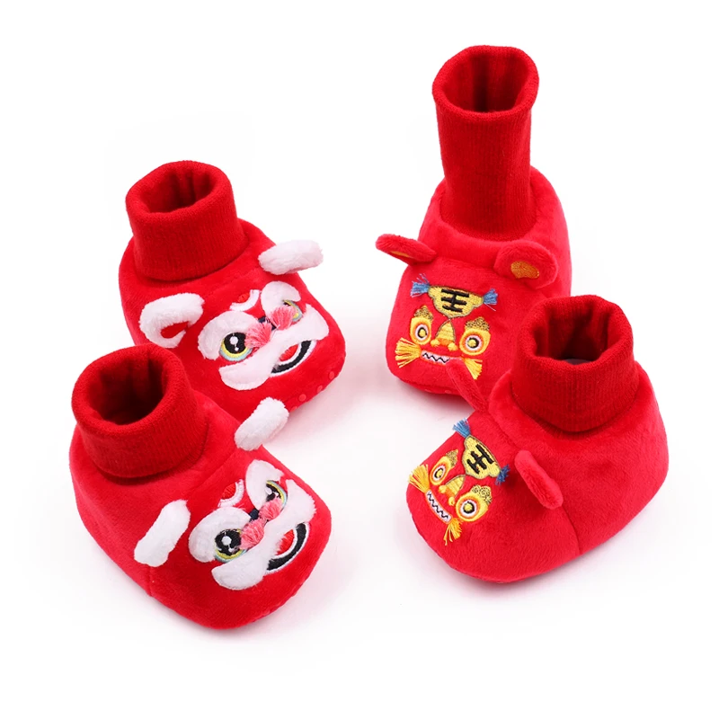 New Year Tiger Head Baby Girls Boys Shoes Socks Tradition Chinese Clothing Soft Sole Comfortable Neonatal Prewalker Indoor Shoes