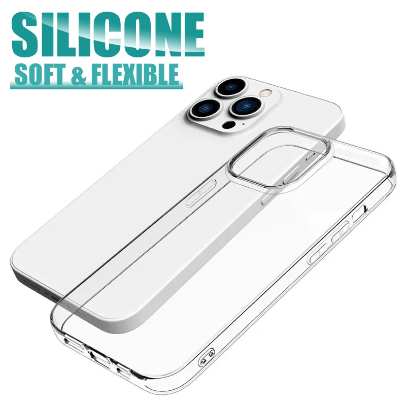 Transparent Silicone Soft Case For iPhone 16 15 14 13 12 11 Pro Max Plus Mini Ultra Thin Clear Back Cover 11 13 16 15 Slim Shell