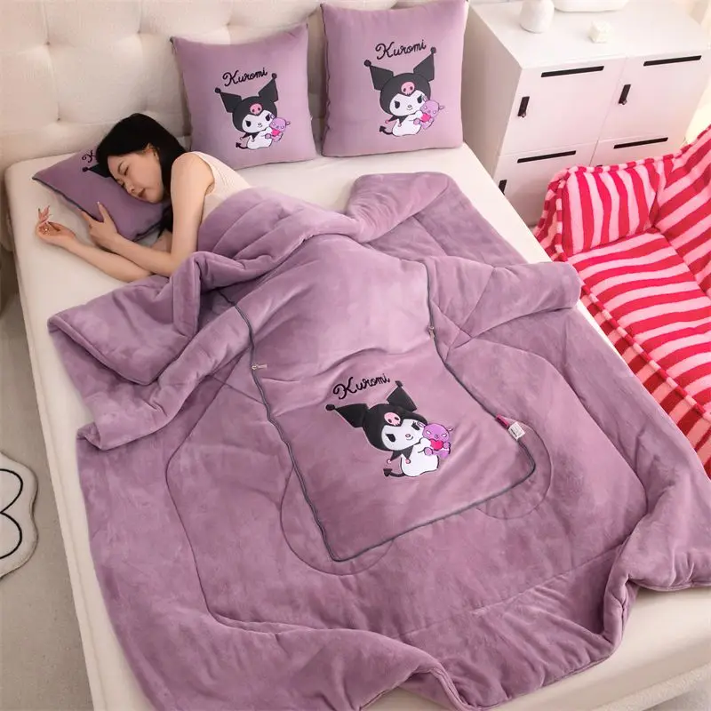 Sanrio kuromi cartoon schattig verdikt paars kussen creatief Kawaii thuiskantoor dutje deken bank autokussen 2-in-1 cadeau