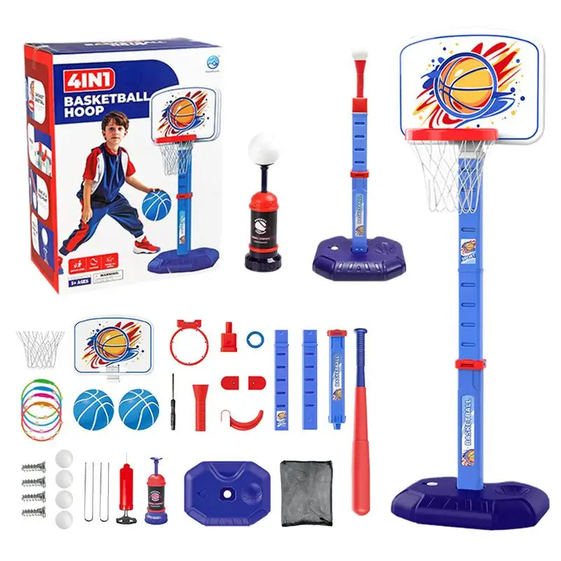 

Basketball Hoop Set For Kids 4 In 1 Basketball Hoop And T Ball Kit Sport Toys With Various Sports Modes For School Parties Famil