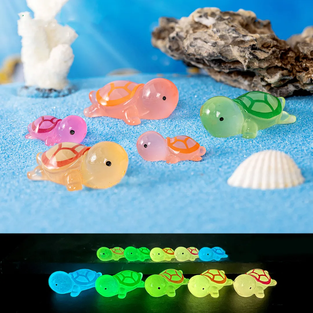 6pcs Figurine Miniature Mini Colorful Noctilucent Turtle Micro Landscape Ornaments For Home Decoration Aquarium Accessories