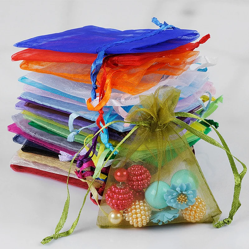 

1-50pcsSolid Color Yarn Organza Gift Bags Organza Bag Mesh Wedding Candy Packaging Bag Storage Tulle Fabric Pouches