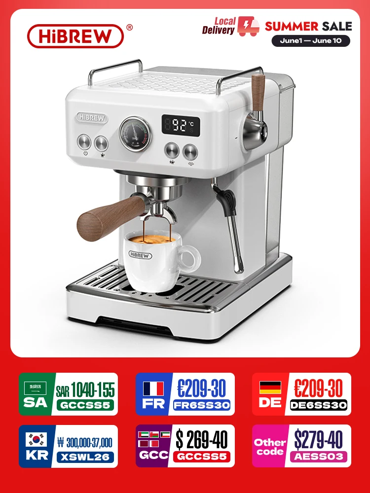 HiBREW H10plus Semi Automatic Espresso Coffee Machine DIY Function