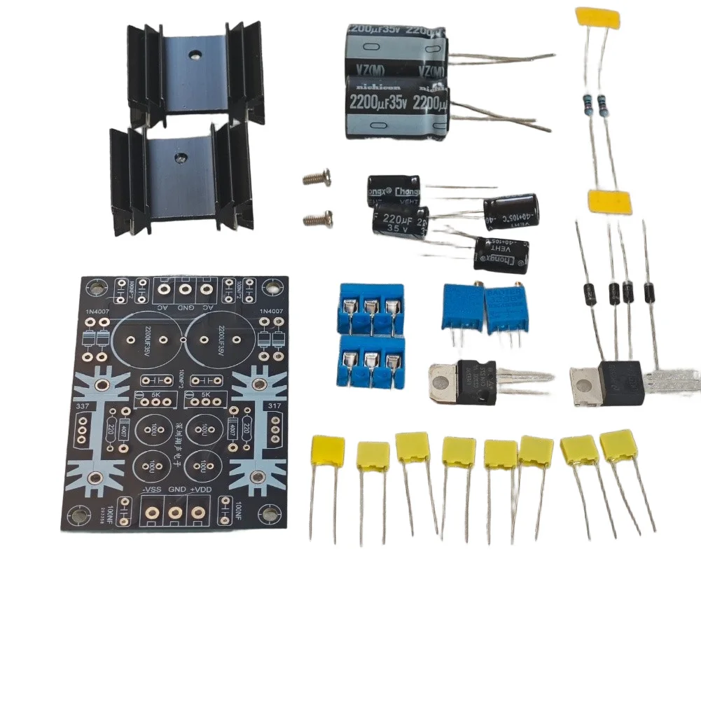 Compact 50x70mm PCB Kit Featuring LM317 and LM337 for Adjustable Dual Rail DC Power Supply in Electronics Development