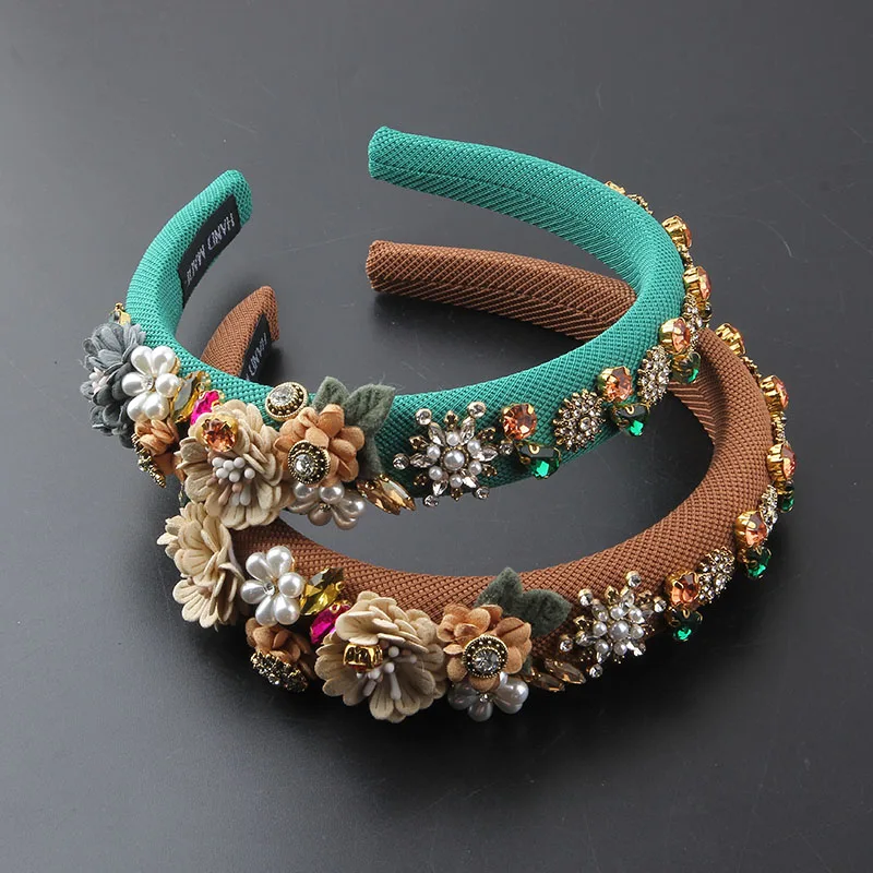 Headwear New Fashion Flower Pearl Inlaid Rhinestone Personality Hair Hoop Lady Street Shot Ball Hair Accessories Hair Clip 895