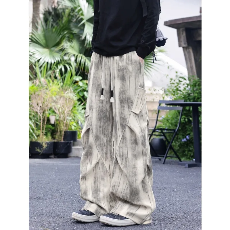 American Vintage Tie Dye Corduroy Pants Wrinkle Design Loose Versatile Casual Fashion Trousers For Men