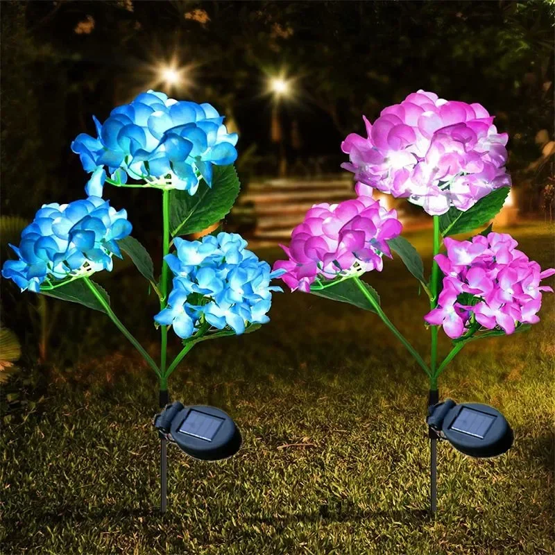 Solar Powered Embroidered Ball Flower Lights LED Simulation Flower Light Outdoor Holiday Lamp Garden Light Courtyard Decoration