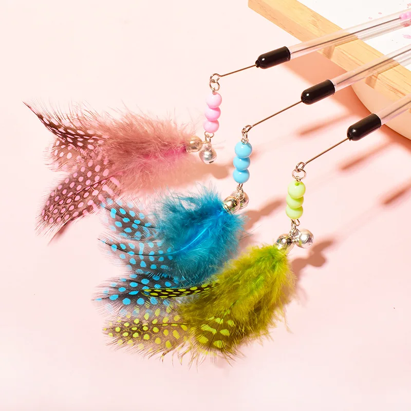 Cat Toys Feather Cats Sticks Retractable Handle Cats Toy Feather Interactive Cat Toys with Bell Kitten Teaser Toy Pet Products