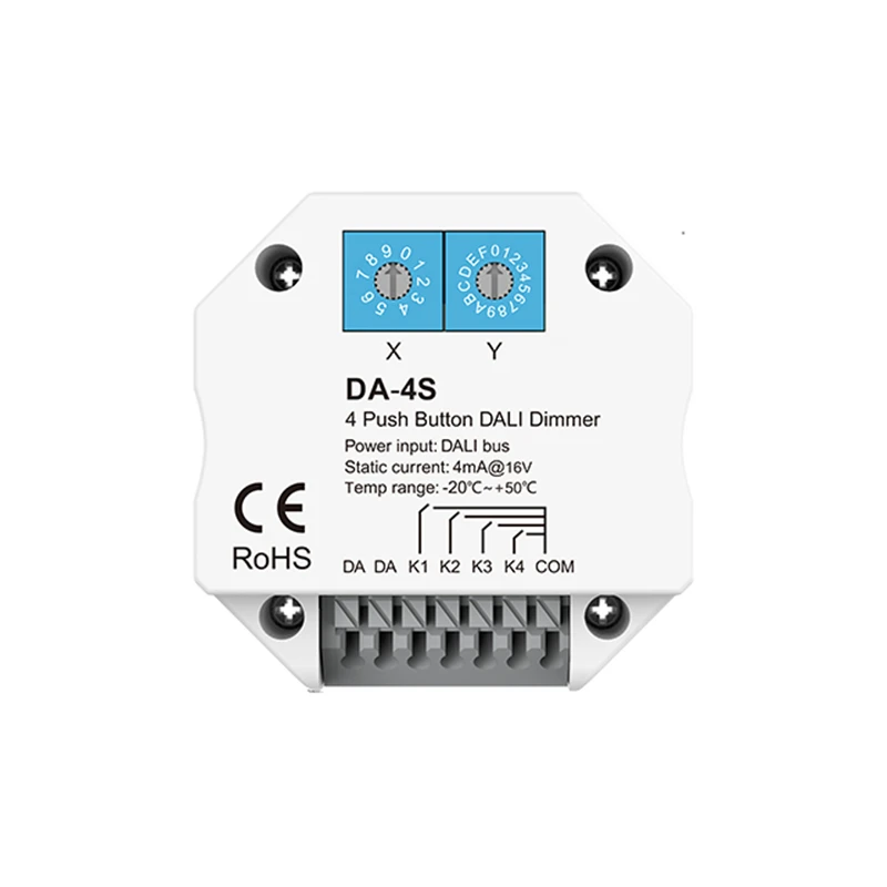 LED Controller DA-4S DALI Signal 4 Push Button Dimmer Work with DALI Master Bus Power Supply Encoding switch select addresses