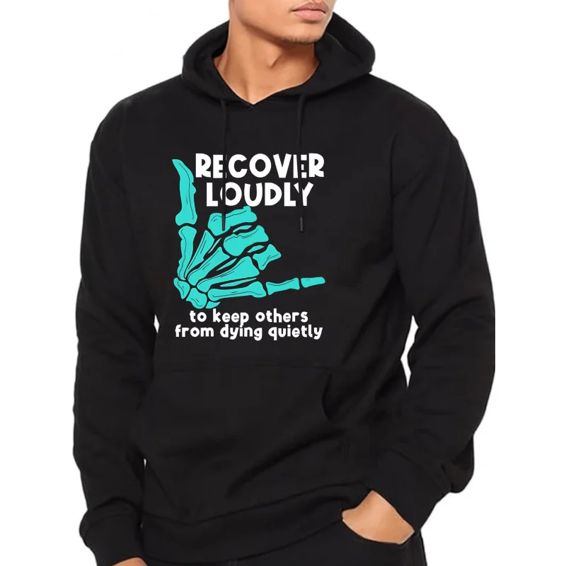 Fashionable Men'S Letter Print Hooded Sports Casual Street Pullover Sweatshirt