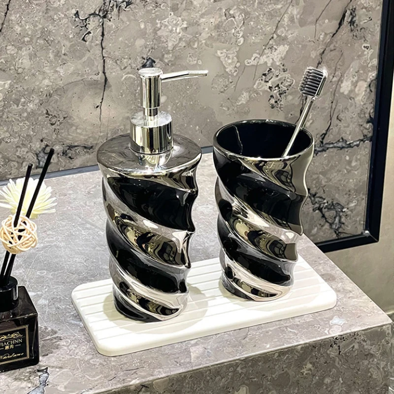 3-piece-ceramic-mug-emulsion-bottle-diatom-mud-pad-silver-plated-ceramic-bathroom-products-bathroom-decoration-modern