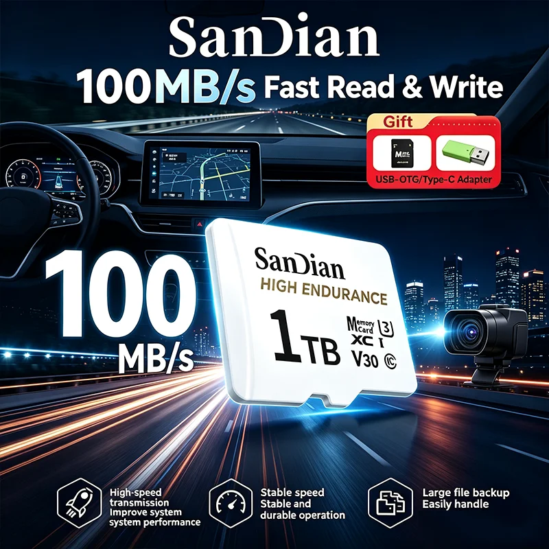 Original Micro Tf SD Card High Endurance V30 U3 C10 Professional Memory Card 128GB-2TB For Dash Cam Or Home Monitoring