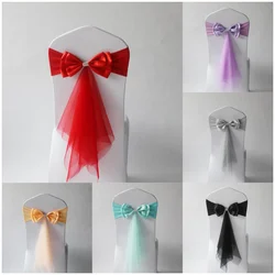 Wedding Spandex Chair Sashes with Ready-Made Bow Ties Long Elastic Sashes for Events Birthday Party Holiday Marriage House Decor