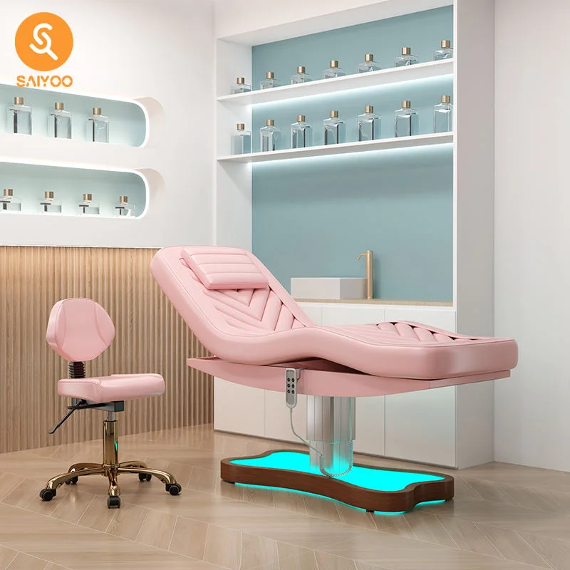 Pink Electric Massage Bed With 3 Motors LED Base And Synthetic Leather For Beauty Salon Spa Therapy