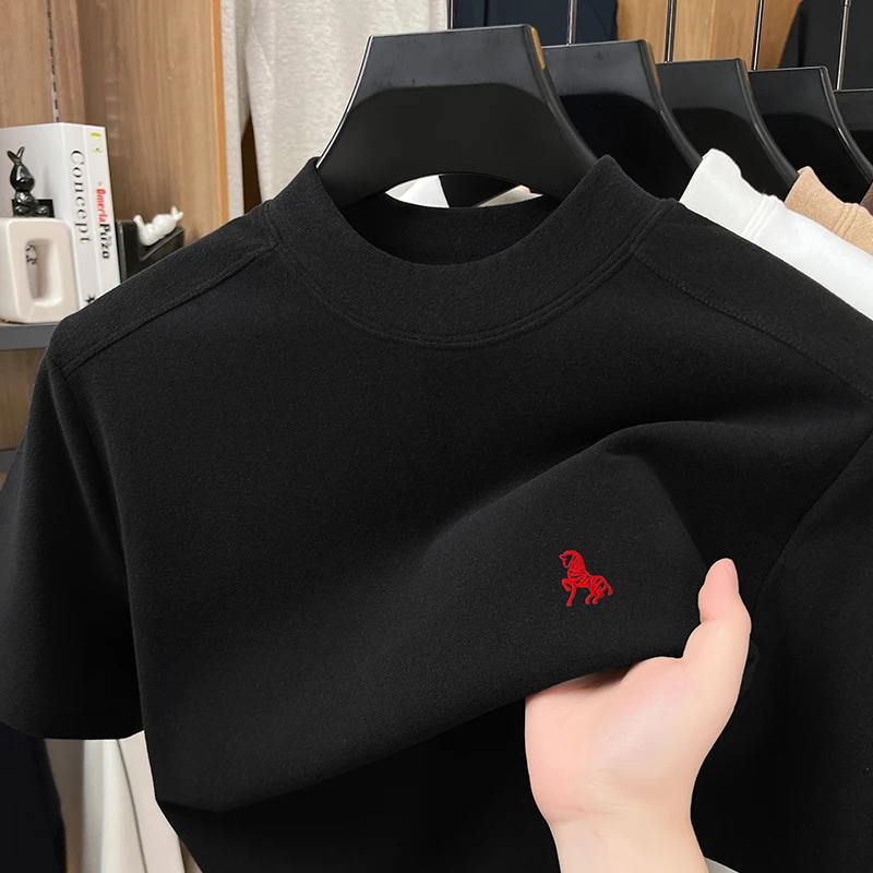 

men's luxury Short-sleeved T-shirt round neck high quality embroidery tops exquisite ventilate leisure fashion Men's clothing