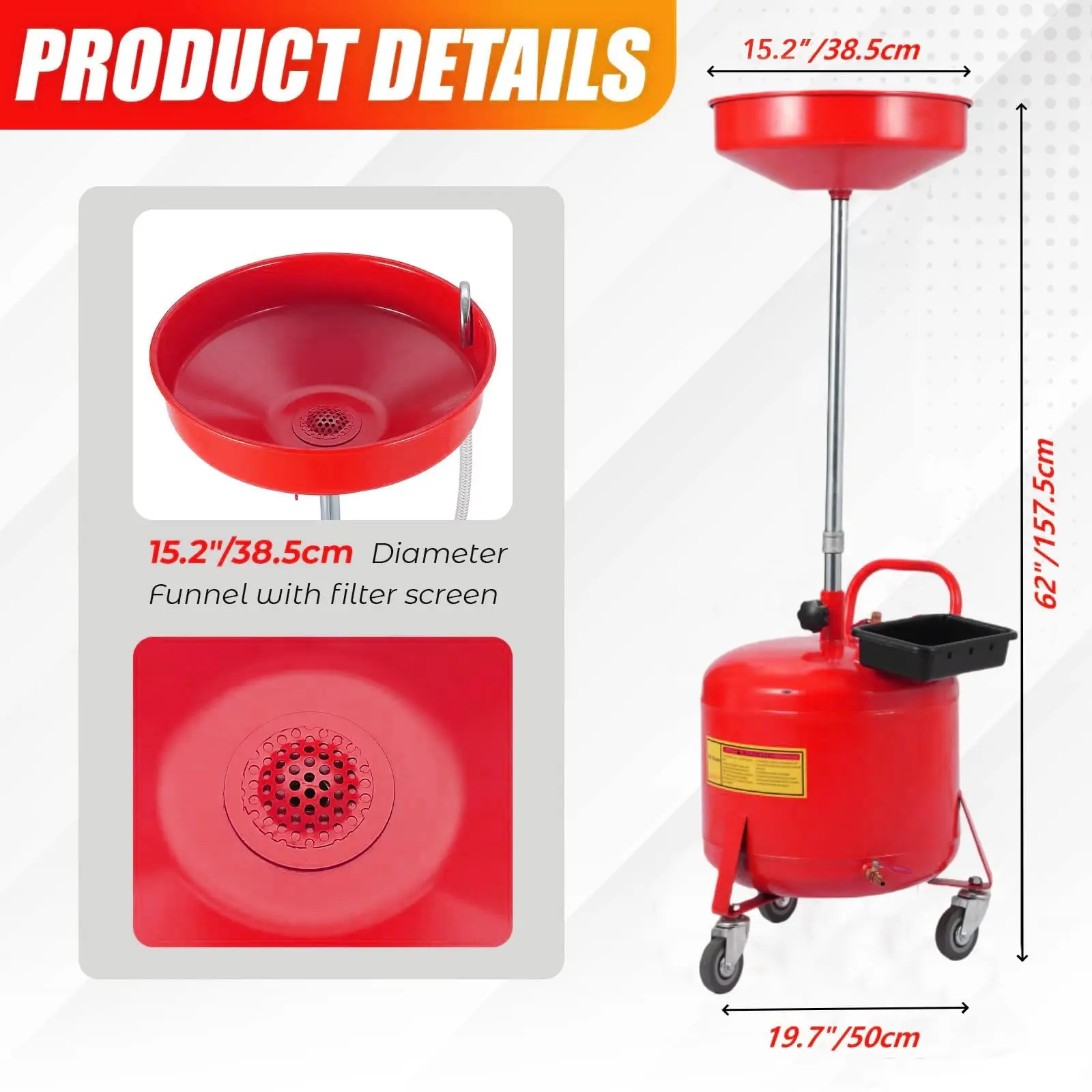 8 Gallon Portable Air-Operated Waste Oil Drain Tank – Adjustable Funnel (28-65