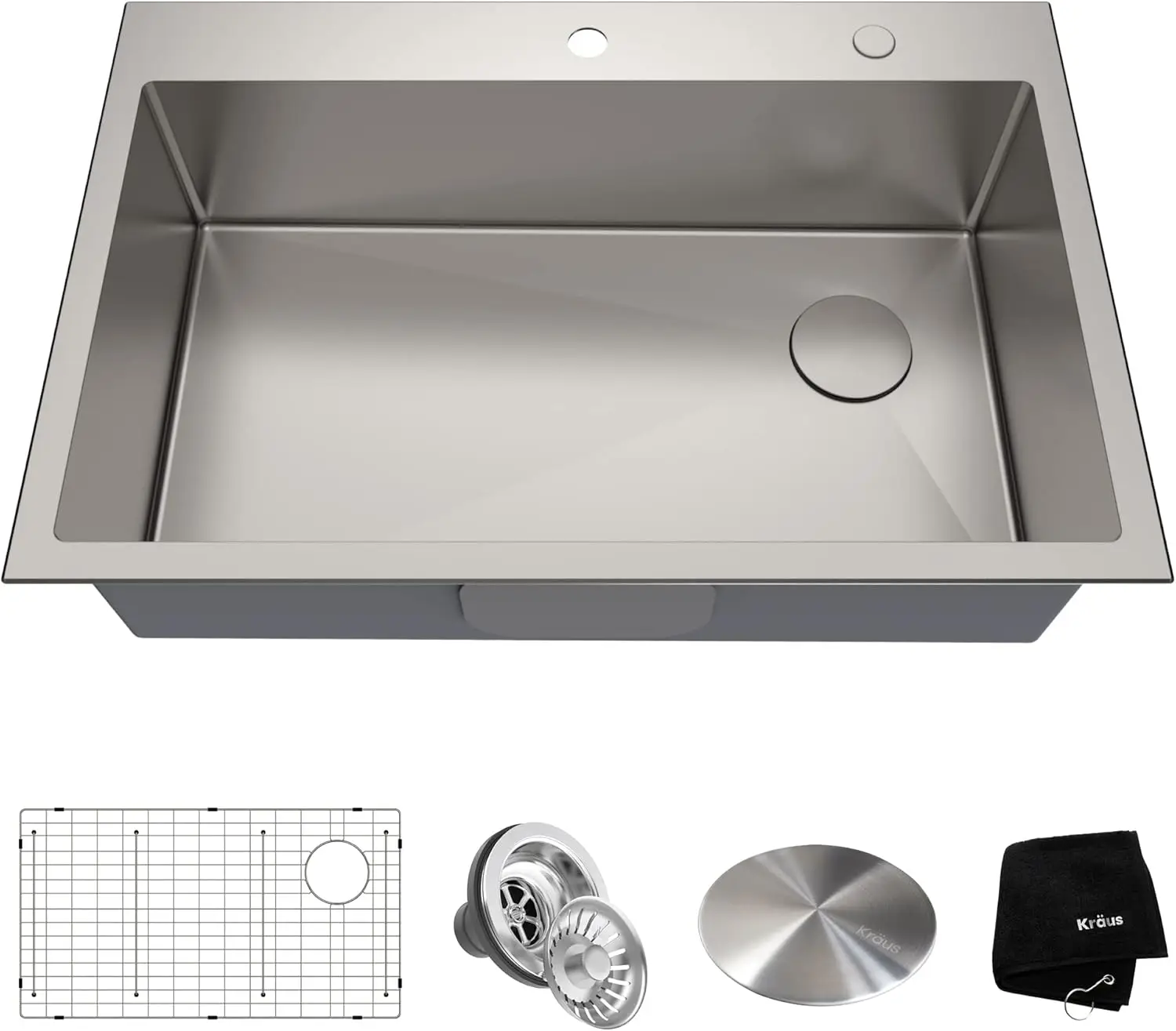 

Kraus 33 X 22 Inch Drop-In Top Mount Standart Pro Single Bowl 2-Hole Stainless Steel Kitchen Sink Set (5 Item Bundle: Sink,