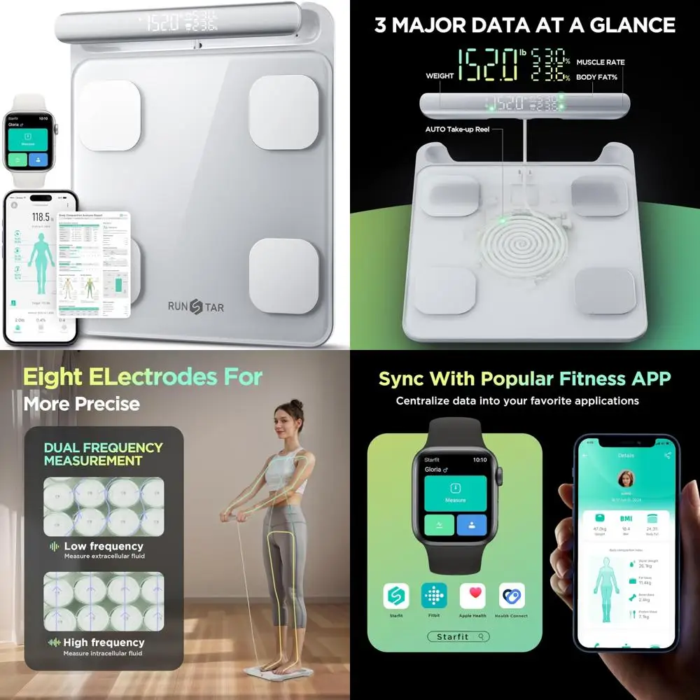 

Умные весы Runstar: монитор веса и жира в процентах, 8-электродные цифровые весы с BMI и анализами состава тела, F