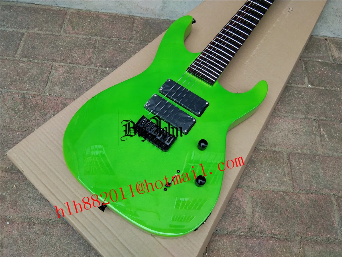 Green 7 Strings Electric Guitar, Neck Through Body ,Basswood Body, Rosewood Fingerboard, Black Hardware, BJ-510