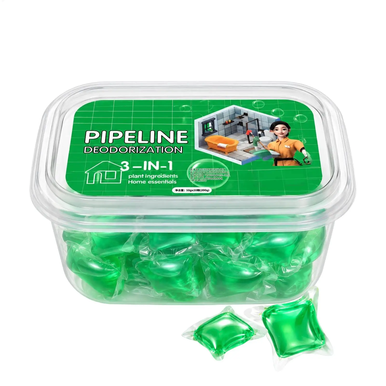Drain Cleaner Beads 50 Counts Scent Powerful Long-Lasting Freshener Sink Cleaner Beads for Kitchen Garbage Trash Can Waste Bin