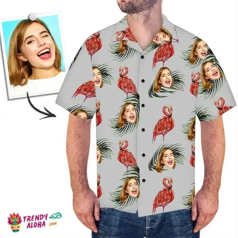 

Custom Face Trendy Aloha Hawaiian Shirts For Men Simple Graphic Design Personalized Beach Shirt Blouse Short Sleeve Party Shirt