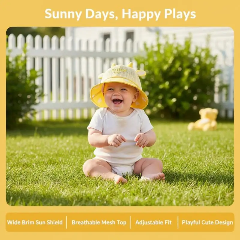 

Baby Sun Hat Breathable Mesh Bucket Hat Cute Dinosaur Ear Anti UV Summer Cap For Toddler Boys Girls Outdoor