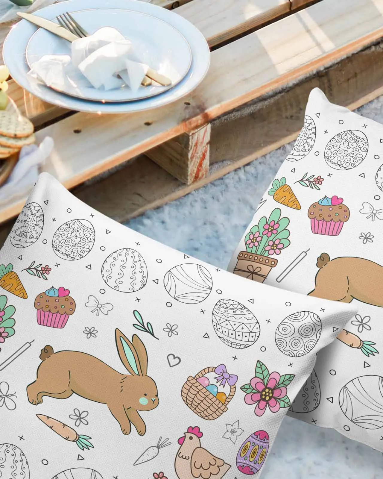 2/4PCS Rabbit Cartoon Easter Eggs For Children Waterproof Cushion Cover For Home Decoration 40/45/50/60/66cm Pillowcase