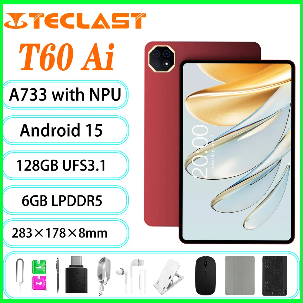 

Teclast T60 AI Tablet Allwinner A733 Octa-Core 12inch 2K HD TDDI Screen 6GB RAM 128GB ROM Android 15 WiFi6 8000mAh 13MP+5MP