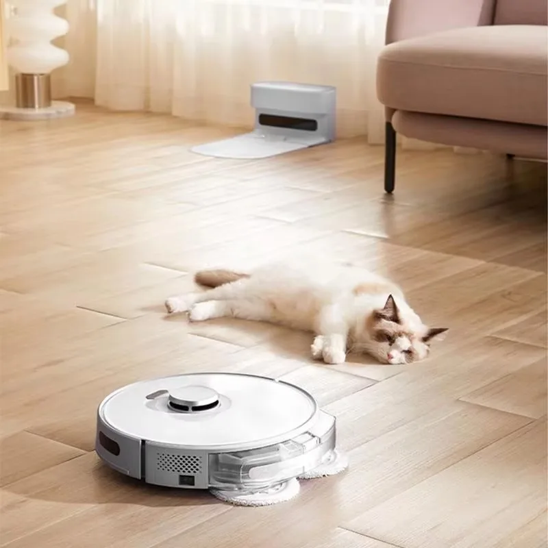 เครื่องดูดฝุ่นหุ่นยนต์อัจฉริยะพร้อมถังน้ำขนาด 550 มล. สำหรับดูดฝุ่นแบบเปียกและแห้ง เหมาะสำหรับใช้ในโรงแรม กวาดและถูพื้น ทำความสะอาดบ้าน