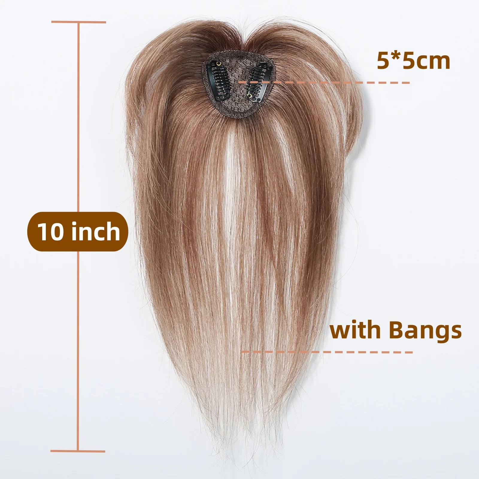 Light Brown Remy Human Hair Topper with Air Bangs Fashion Straight Hair Toppers for Women Daily Use Clip in Hair  Extensions