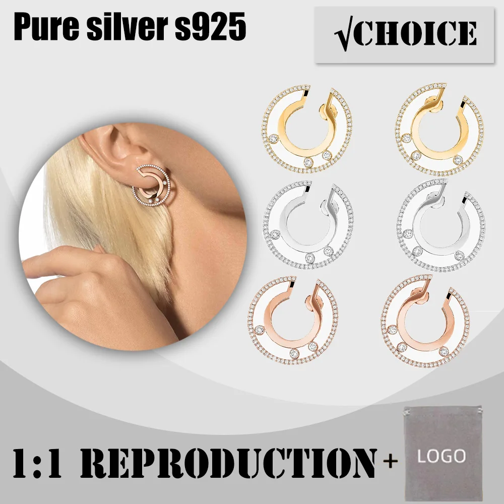 

Luxury fashion sterling silver s925 circle diamond earrings messik style Move Romane series personalized charm earrings