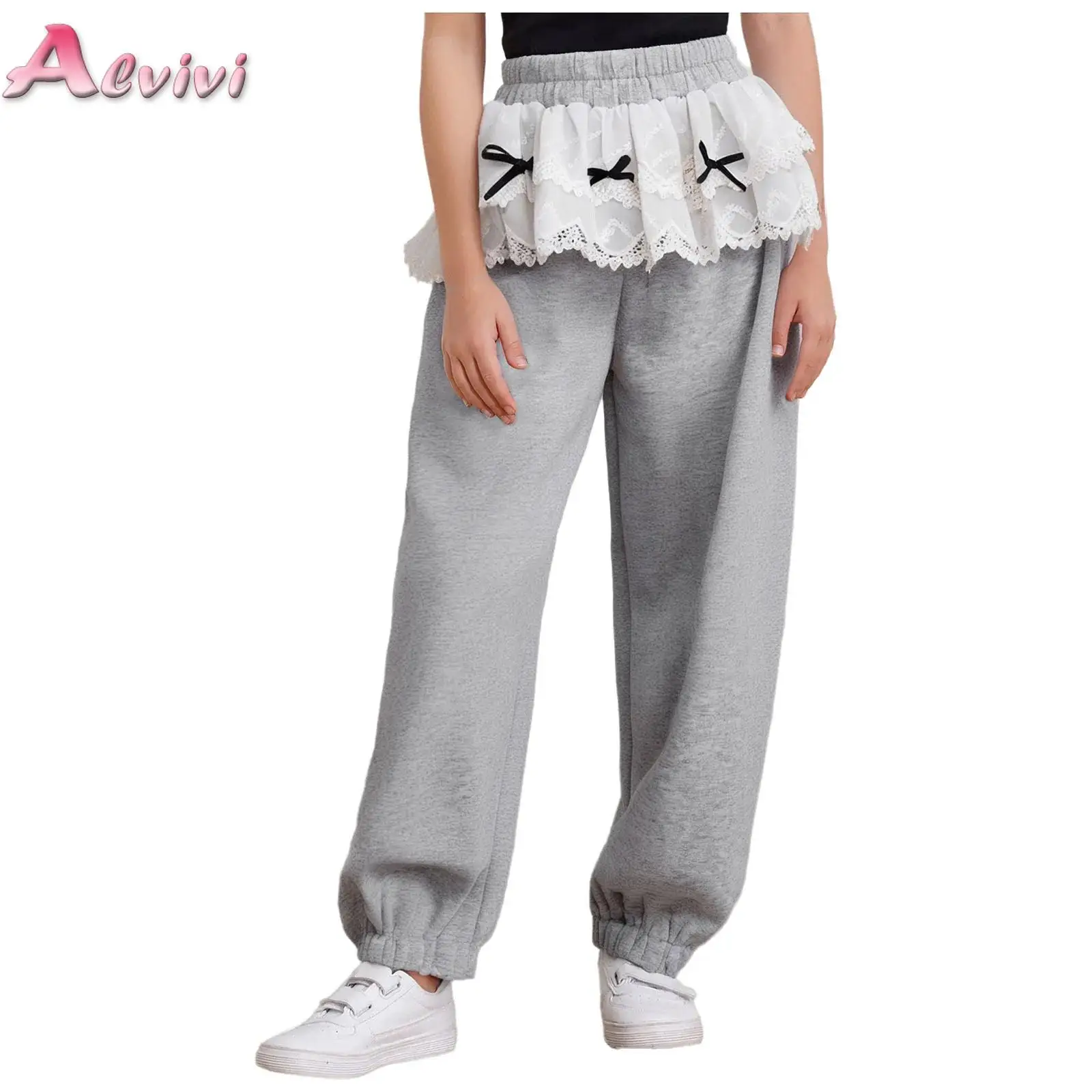 

Kids Girls Cute Bowknot Lace Peplum Pants Elastic Waistband Korean Version Sweatpants Casual Picnic School Holiday Clothes