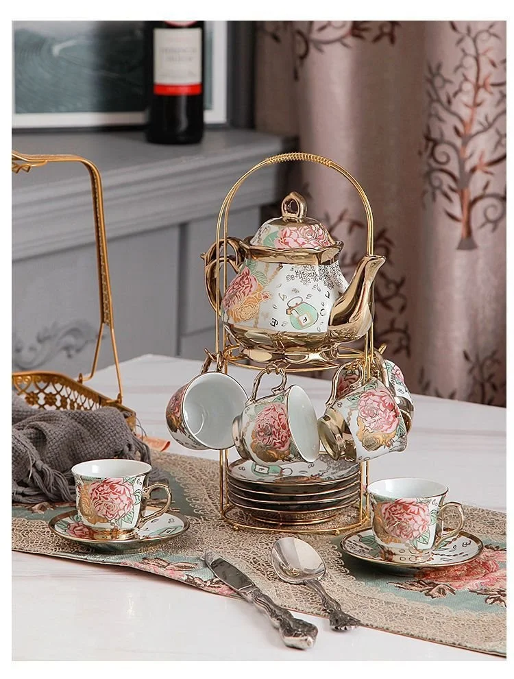 3-уровневая керамическая подставка для торта в европейском стиле ретро тарелка для фруктов десертная тарелка керамический чайный набор с чайником для 6 человек