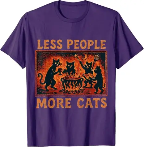 Vintage Less People More Cats T-Shirt Y2k Horror Lustige Introvert-Katzen-Bekleidung Humor Einzigartige Gothic Mystical Witchcraft T-Shirt-Kleidung – Detail 14