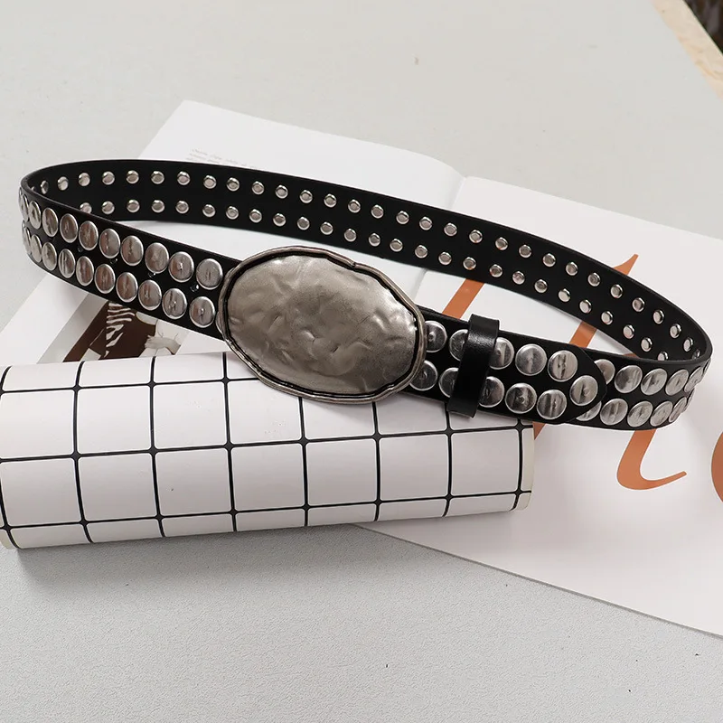 ヘビーメタルバックルロックカウスキンウエストベルト大人ユニセックスパンクリベットスタッズジーンズベルトニッチパンクヒップホップ女性男性ストラップベルト