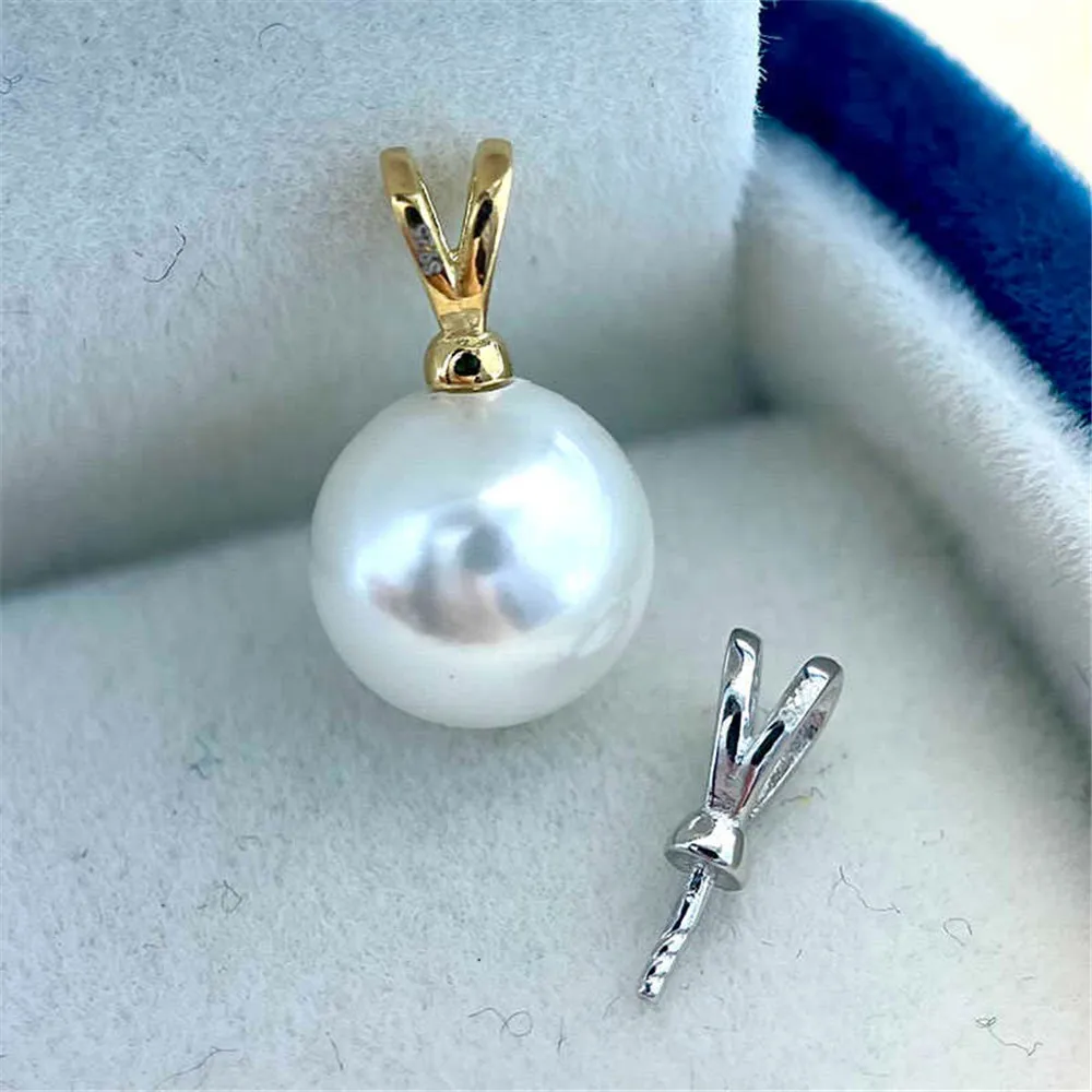 

S925 Sterling Silver Pearl Pendant Setting, DIY Empty Bezel Cup Jewelry Supplies for Craft Making, Hollow Prong Pendant Findings
