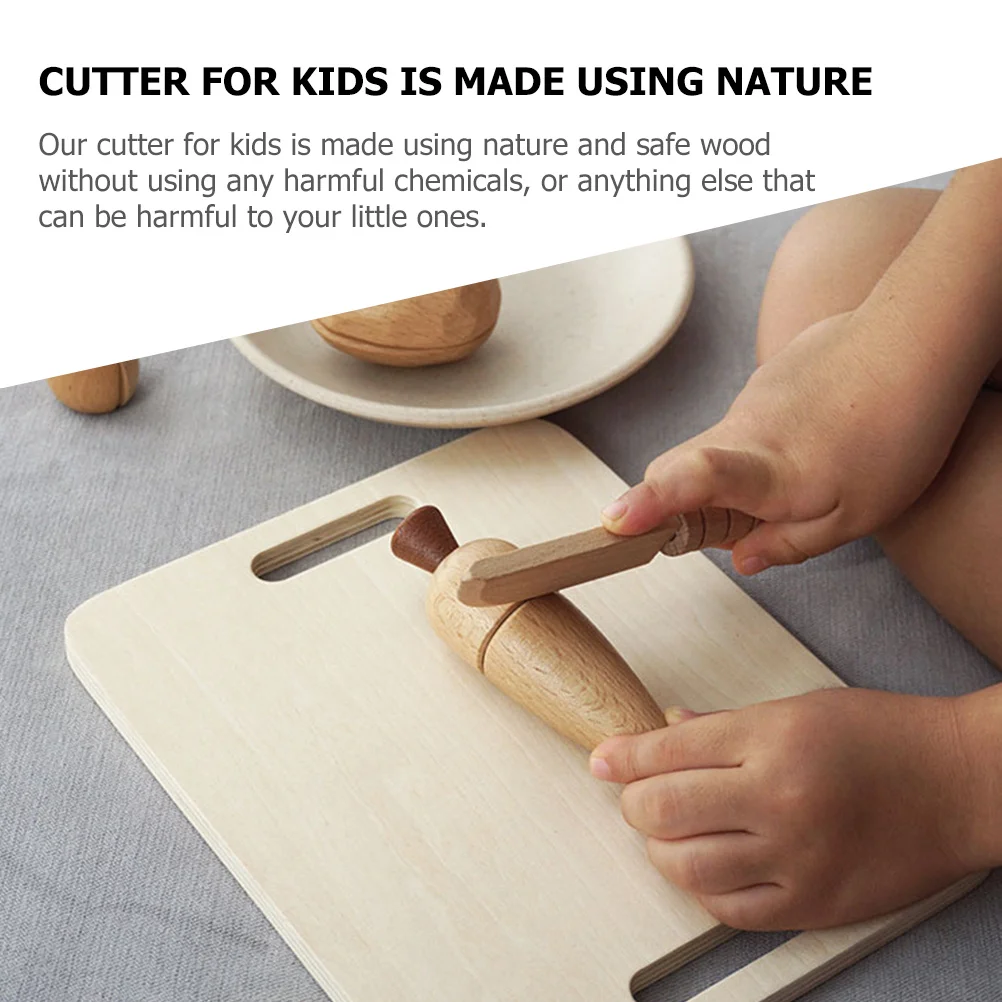 1Set Wooden Cutting Board Kids DIY Wooden Cutter Early Education Kitchen Role Play Safe Child Cutter Cooking Game