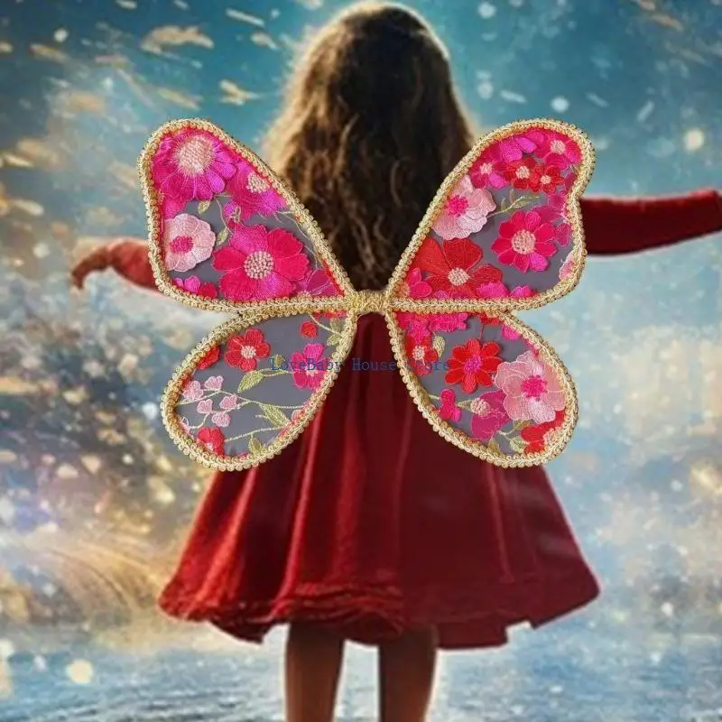 BX0D Fantasy Flower Wing البوليستر الجناح الدانتيل للأطفال تحت عنوان الحدث والتقاط الصور