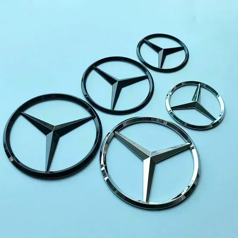 7cm 9cm 10.5cm Star Badge ABS Car Emblem Trunk Spare Tire Cover Engine 3D Logo Sticker Accessory for Mercedes Benz Chrome Black